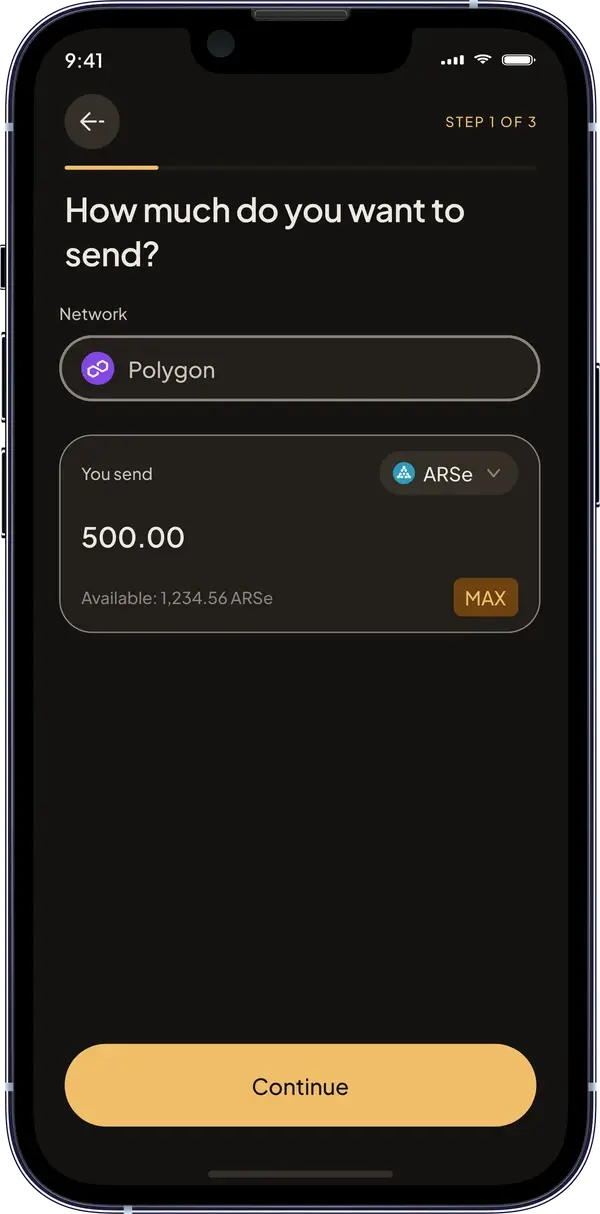 Nandu app: choosing an amount to send on Polygon